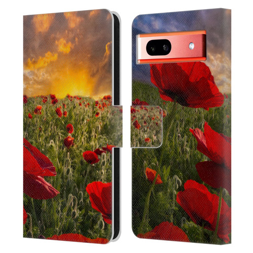 Celebrate Life Gallery Florals Red Flower Field Leather Book Wallet Case Cover For Google Pixel 7a