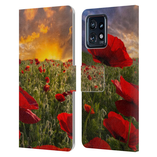 Celebrate Life Gallery Florals Red Flower Field Leather Book Wallet Case Cover For Motorola Moto Edge 40 Pro