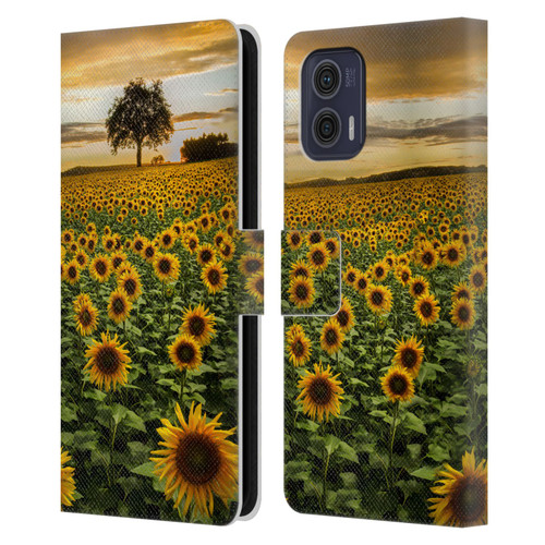 Celebrate Life Gallery Florals Big Sunflower Field Leather Book Wallet Case Cover For Motorola Moto G73 5G