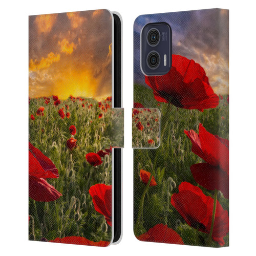 Celebrate Life Gallery Florals Red Flower Field Leather Book Wallet Case Cover For Motorola Moto G73 5G