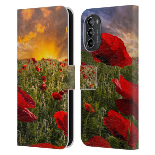 Celebrate Life Gallery Florals Red Flower Field Leather Book Wallet Case Cover For Motorola Moto G82 5G