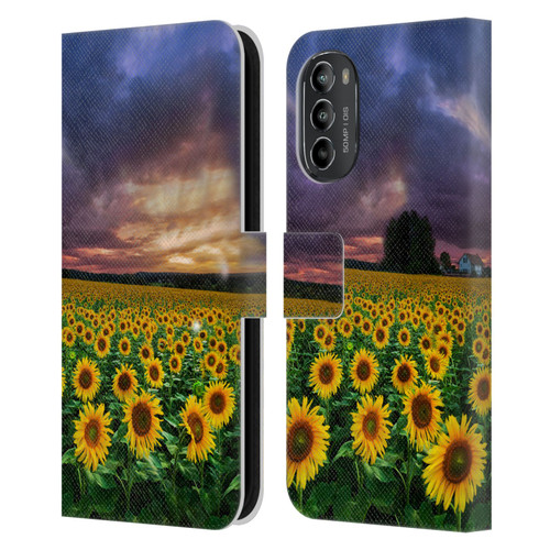 Celebrate Life Gallery Florals Stormy Sunrise Leather Book Wallet Case Cover For Motorola Moto G82 5G