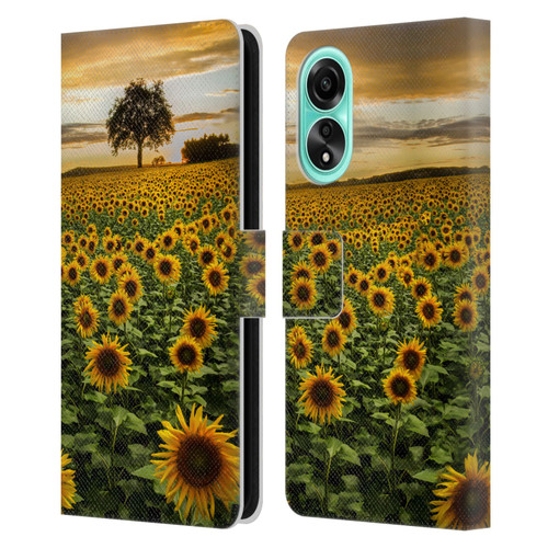 Celebrate Life Gallery Florals Big Sunflower Field Leather Book Wallet Case Cover For OPPO A78 4G