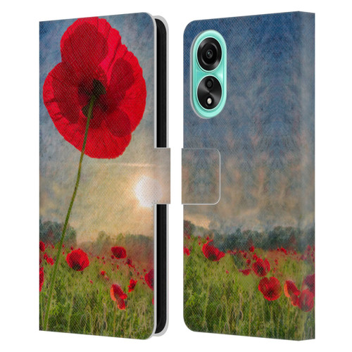 Celebrate Life Gallery Florals Red Flower Leather Book Wallet Case Cover For OPPO A78 4G