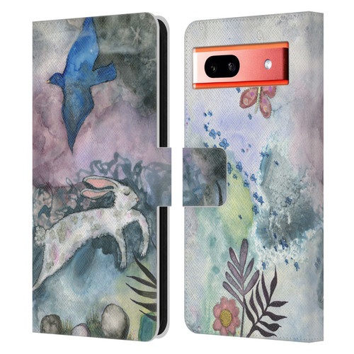 Wyanne Animals Bird and Rabbit Leather Book Wallet Case Cover For Google Pixel 7a