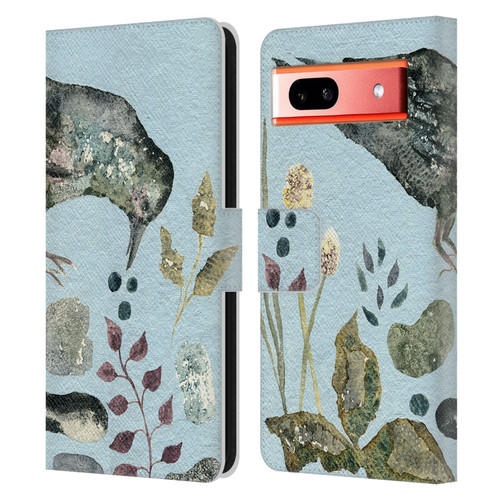 Wyanne Birds Fallen Blueberries Leather Book Wallet Case Cover For Google Pixel 7a