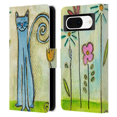 Wyanne Cat Blue Cat In The Flower Garden Leather Book Wallet Case Cover For Google Pixel 8