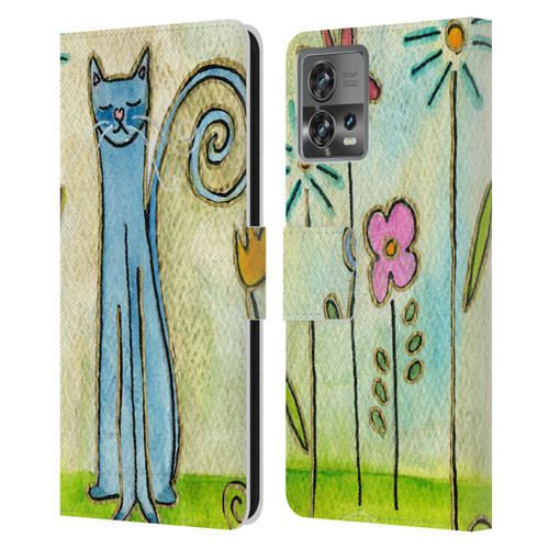 Wyanne Cat Blue Cat In The Flower Garden Leather Book Wallet Case Cover For Motorola Moto Edge 30 Fusion