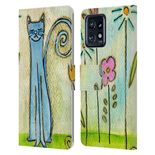 Wyanne Cat Blue Cat In The Flower Garden Leather Book Wallet Case Cover For Motorola Moto Edge 40 Pro