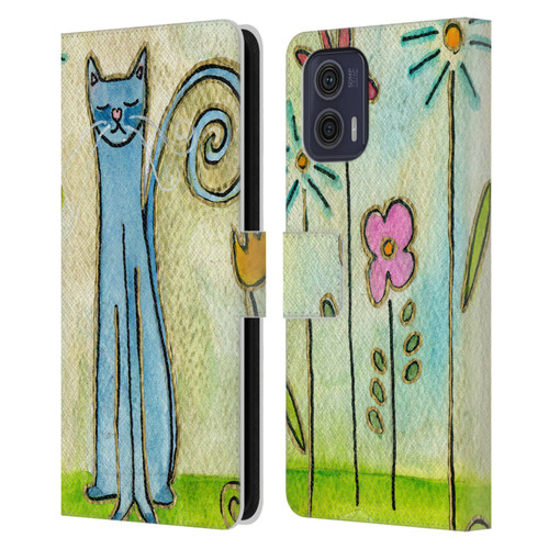 Wyanne Cat Blue Cat In The Flower Garden Leather Book Wallet Case Cover For Motorola Moto G73 5G