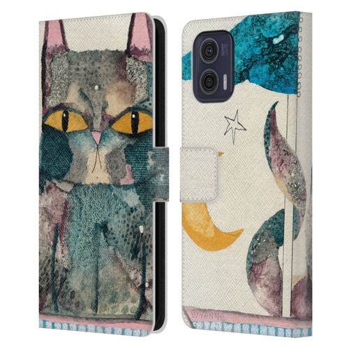 Wyanne Cat By The Light Of The Moon Leather Book Wallet Case Cover For Motorola Moto G73 5G