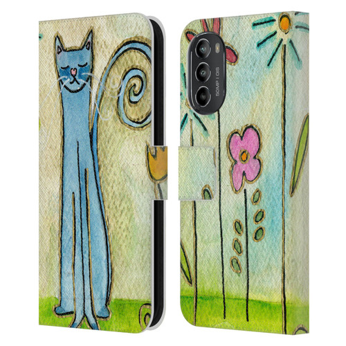 Wyanne Cat Blue Cat In The Flower Garden Leather Book Wallet Case Cover For Motorola Moto G82 5G