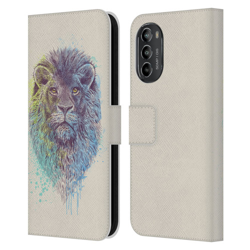 Rachel Caldwell Animals 3 Lion Leather Book Wallet Case Cover For Motorola Moto G82 5G