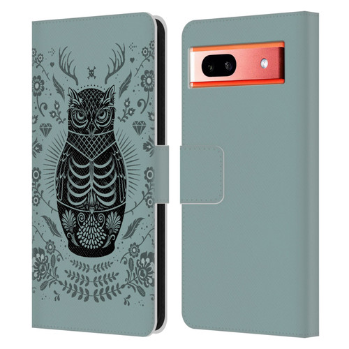 Rachel Caldwell Illustrations Owl Doll Leather Book Wallet Case Cover For Google Pixel 7a