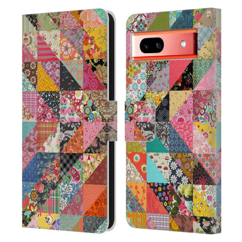 Rachel Caldwell Patterns Quilt Leather Book Wallet Case Cover For Google Pixel 7a