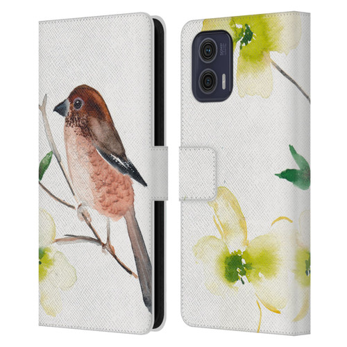 Mai Autumn Birds Dogwood Branch Leather Book Wallet Case Cover For Motorola Moto G73 5G