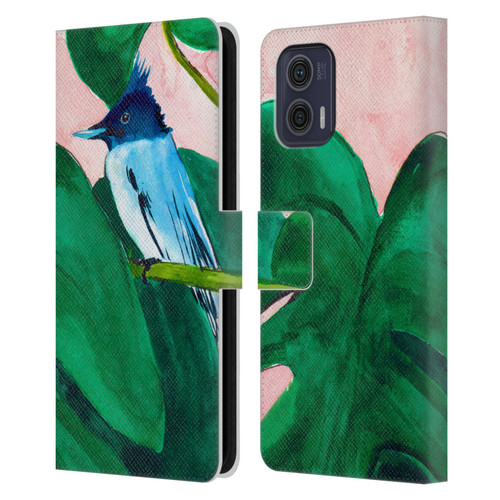 Mai Autumn Birds Monstera Plant Leather Book Wallet Case Cover For Motorola Moto G73 5G