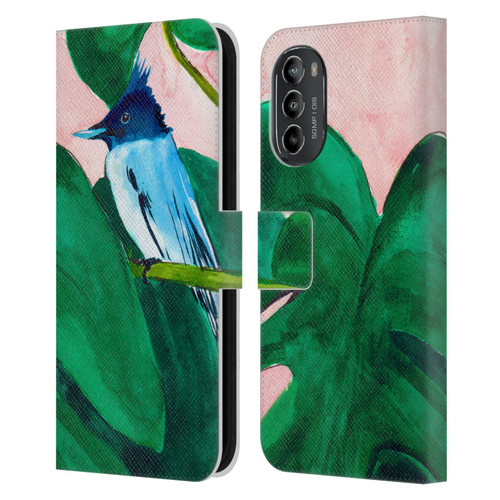 Mai Autumn Birds Monstera Plant Leather Book Wallet Case Cover For Motorola Moto G82 5G