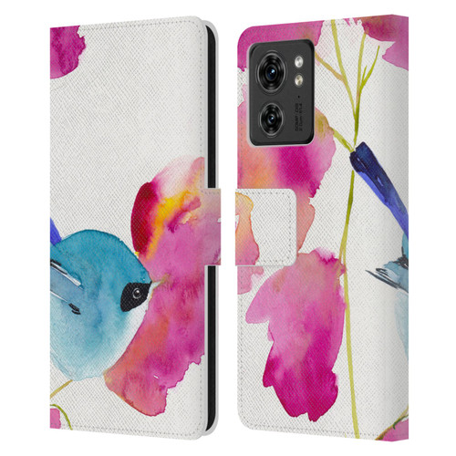 Mai Autumn Floral Blooms Blue Bird Leather Book Wallet Case Cover For Motorola Moto Edge 40