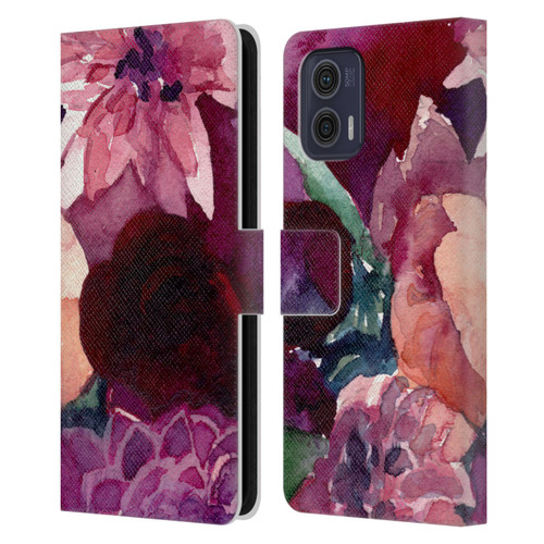 Mai Autumn Floral Garden Dahlias Leather Book Wallet Case Cover For Motorola Moto G73 5G