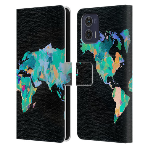Mai Autumn Paintings World Map Leather Book Wallet Case Cover For Motorola Moto G73 5G