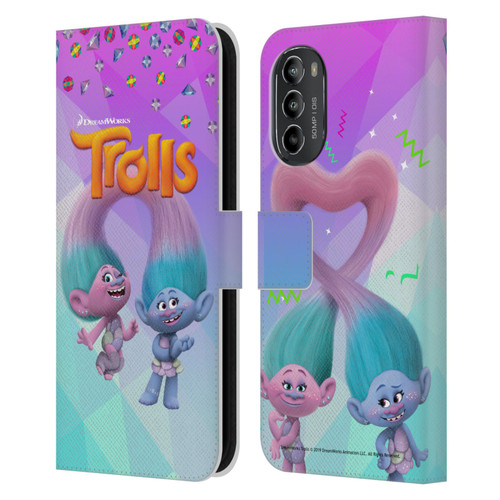 Trolls Snack Pack Satin & Chenille Leather Book Wallet Case Cover For Motorola Moto G82 5G