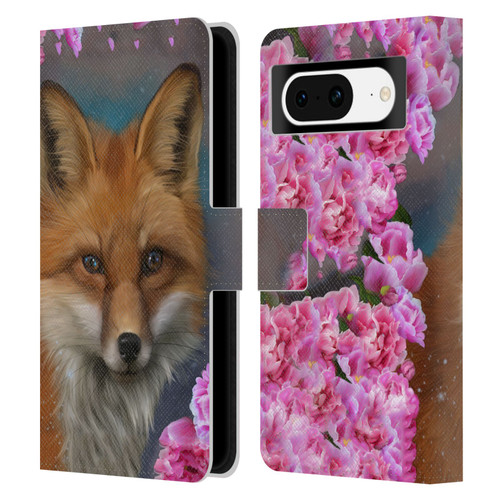 Ash Evans Animals Fox Peonies Leather Book Wallet Case Cover For Google Pixel 8