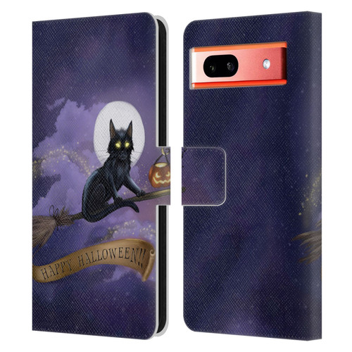 Ash Evans Black Cats Happy Halloween Leather Book Wallet Case Cover For Google Pixel 7a