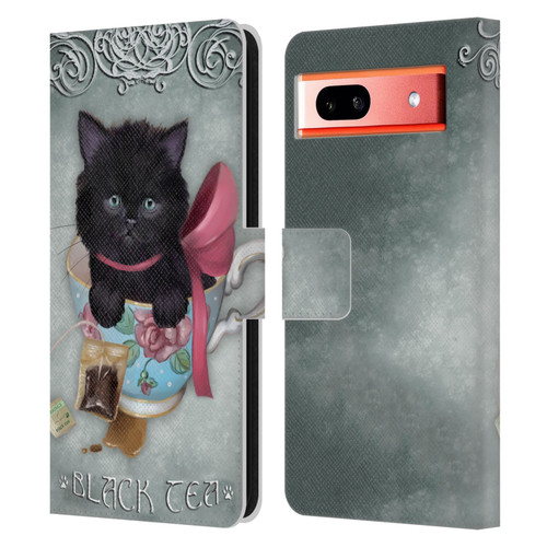 Ash Evans Black Cats Tea Leather Book Wallet Case Cover For Google Pixel 7a