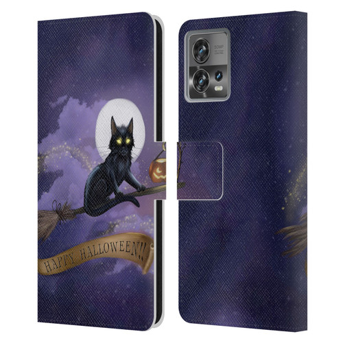 Ash Evans Black Cats Happy Halloween Leather Book Wallet Case Cover For Motorola Moto Edge 30 Fusion