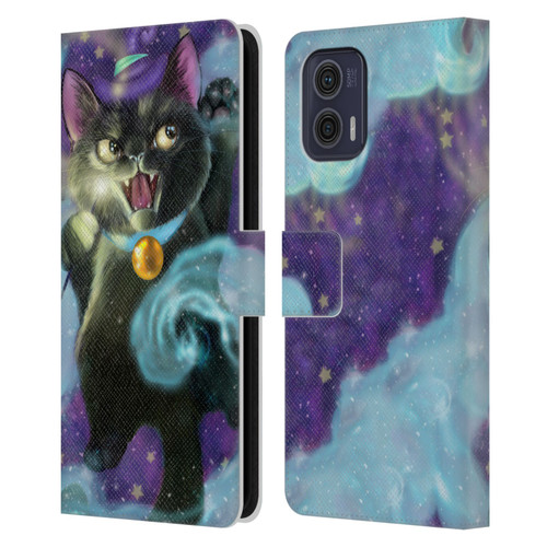 Ash Evans Black Cats Poof! Leather Book Wallet Case Cover For Motorola Moto G73 5G