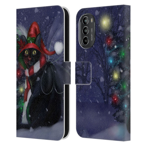 Ash Evans Black Cats Yuletide Cheer Leather Book Wallet Case Cover For Motorola Moto G82 5G