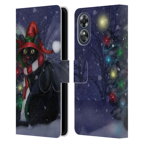 Ash Evans Black Cats Yuletide Cheer Leather Book Wallet Case Cover For OPPO A17