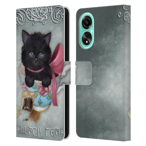 Ash Evans Black Cats Tea Leather Book Wallet Case Cover For OPPO A78 4G