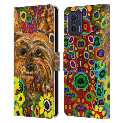 Mad Dog Art Gallery Dogs 2 Yorkie Leather Book Wallet Case Cover For Motorola Moto G73 5G