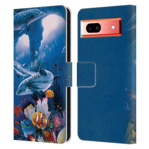 Graeme Stevenson Assorted Designs Dolphins Leather Book Wallet Case Cover For Google Pixel 7a