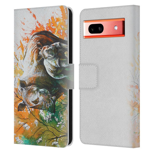 Graeme Stevenson Assorted Designs Rhino Leather Book Wallet Case Cover For Google Pixel 7a