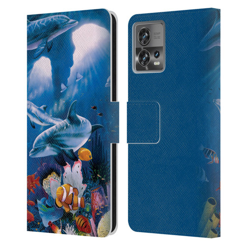 Graeme Stevenson Assorted Designs Dolphins Leather Book Wallet Case Cover For Motorola Moto Edge 30 Fusion