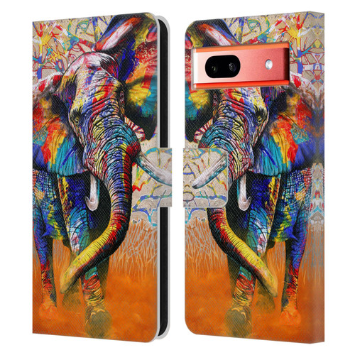 Graeme Stevenson Colourful Wildlife Elephant 4 Leather Book Wallet Case Cover For Google Pixel 7a