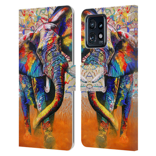 Graeme Stevenson Colourful Wildlife Elephant 4 Leather Book Wallet Case Cover For Motorola Moto Edge 40 Pro