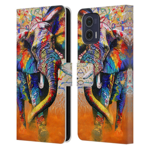 Graeme Stevenson Colourful Wildlife Elephant 4 Leather Book Wallet Case Cover For Motorola Moto G73 5G