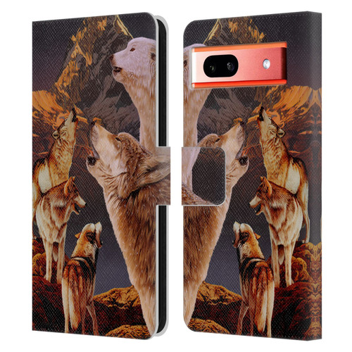 Graeme Stevenson Wildlife Wolves 2 Leather Book Wallet Case Cover For Google Pixel 7a