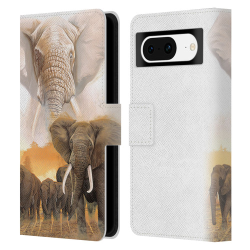 Graeme Stevenson Wildlife Elephants Leather Book Wallet Case Cover For Google Pixel 8
