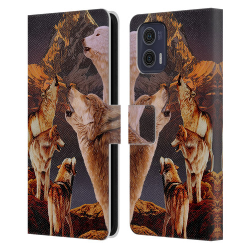 Graeme Stevenson Wildlife Wolves 2 Leather Book Wallet Case Cover For Motorola Moto G73 5G