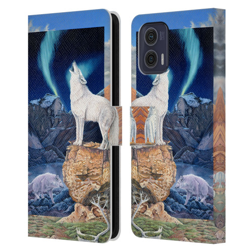 Graeme Stevenson Wildlife Wolves 3 Leather Book Wallet Case Cover For Motorola Moto G73 5G