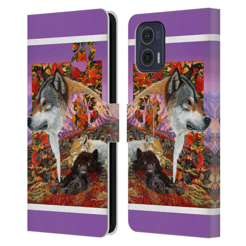 Graeme Stevenson Wildlife Wolves 4 Leather Book Wallet Case Cover For Motorola Moto G73 5G