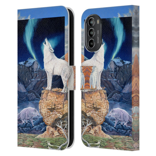 Graeme Stevenson Wildlife Wolves 3 Leather Book Wallet Case Cover For Motorola Moto G82 5G