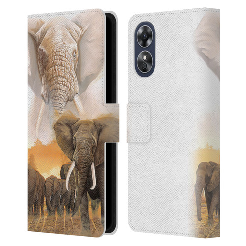 Graeme Stevenson Wildlife Elephants Leather Book Wallet Case Cover For OPPO A17