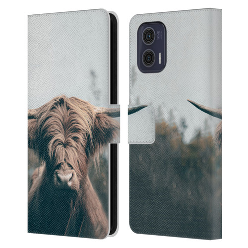 Patrik Lovrin Animal Portraits Highland Cow Leather Book Wallet Case Cover For Motorola Moto G73 5G