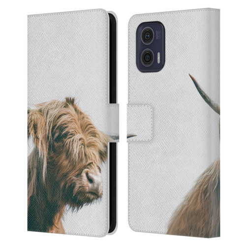Patrik Lovrin Animal Portraits Majestic Highland Cow Leather Book Wallet Case Cover For Motorola Moto G73 5G